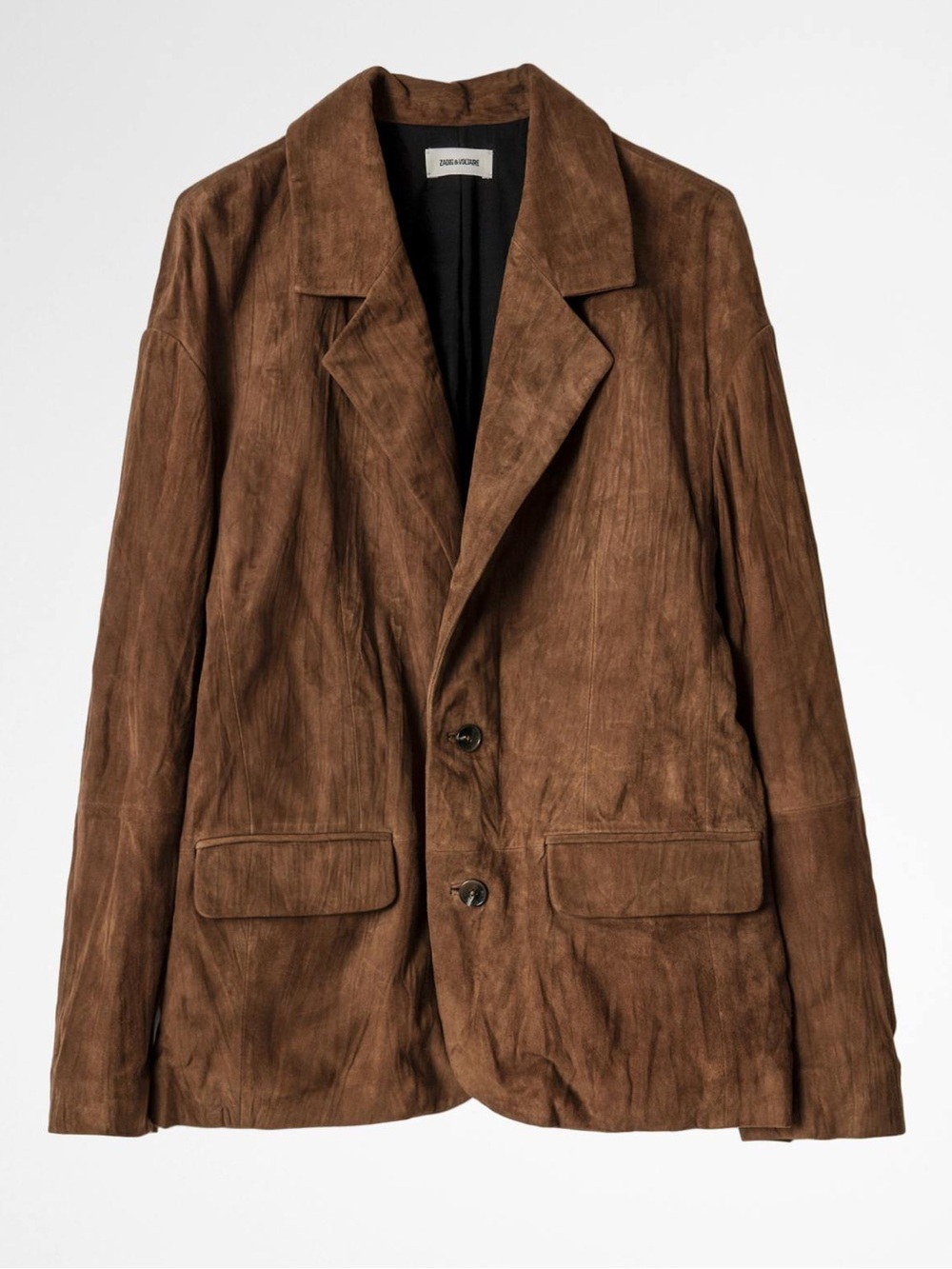 Zadig & Voltaire Brown Van Jacket - Crinkled Suede Goat Leather Blazer Jacket M